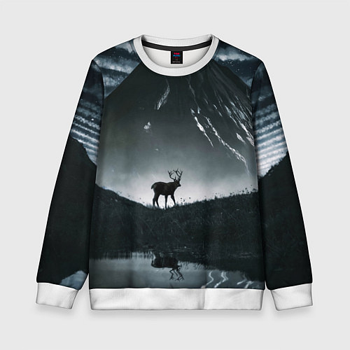 Детский свитшот Северный олень и вулкан / 3D-Белый – фото 1