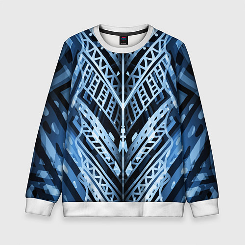 Детский свитшот Неоновый узор Абстракция Голубой и синий цвет на ч / 3D-Белый – фото 1