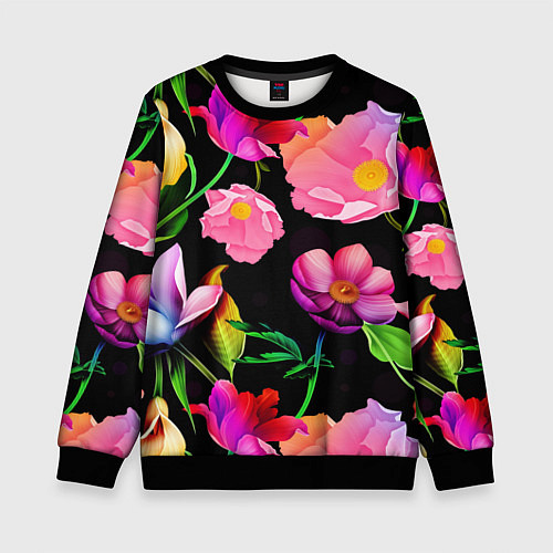 Детский свитшот Цветочный узор Floral pattern / 3D-Черный – фото 1