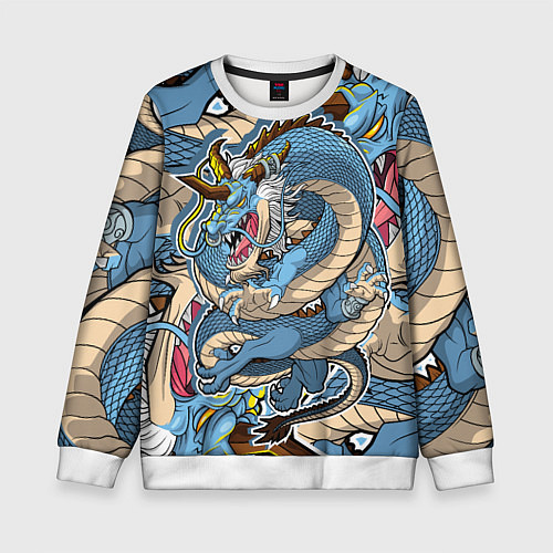 Детский свитшот Синий дракон-монст / 3D-Белый – фото 1