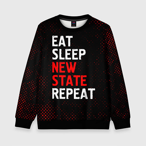 Детский свитшот Eat Sleep New State Repeat - Потертости / 3D-Черный – фото 1