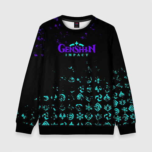 Детский свитшот GENSHIN NEON PATTERN SYMBOL НЕОН ЭМБЛЕМЫ / 3D-Черный – фото 1