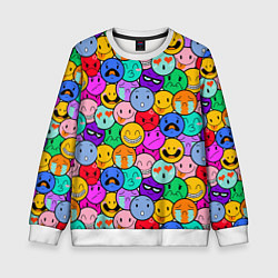 Свитшот детский Sticker bombing смайлы маленькие, цвет: 3D-белый