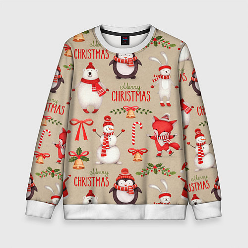 Детский свитшот СЧАСТЛИВОГО РОЖДЕСТВА MERRY CHRISTMAS / 3D-Белый – фото 1