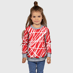 Свитшот детский Белые линии на красном фоне Абстракция, цвет: 3D-меланж — фото 2