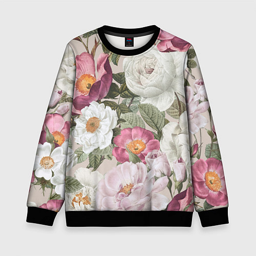 Детский свитшот Цветы Розовый Сад Пион и Роз / 3D-Черный – фото 1