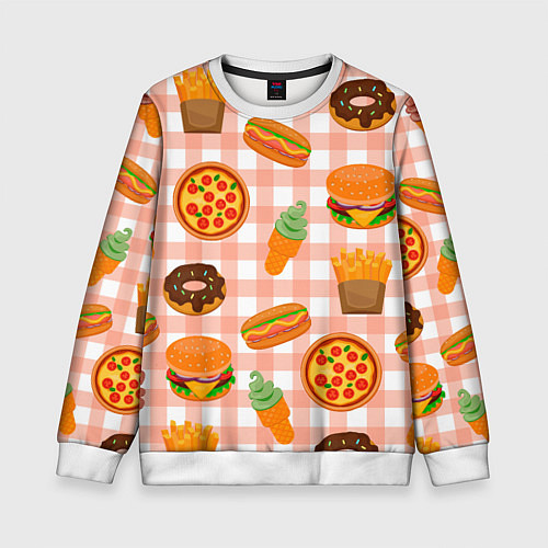 Детский свитшот PIZZA DONUT BURGER FRIES ICE CREAM pattern / 3D-Белый – фото 1