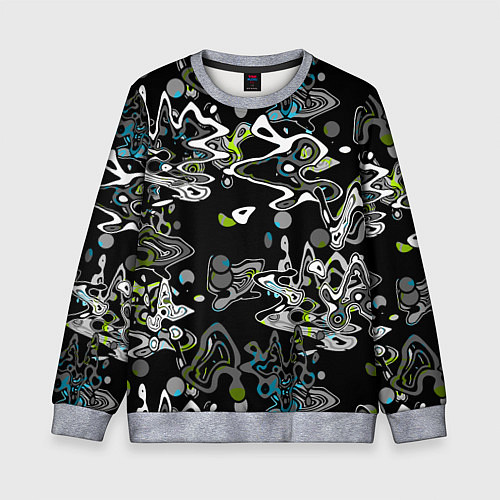 Детский свитшот Черно-белый с синими вкраплениями абстрактный узор / 3D-Меланж – фото 1