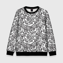 Свитшот детский Цветы Много Белых Роз, цвет: 3D-черный