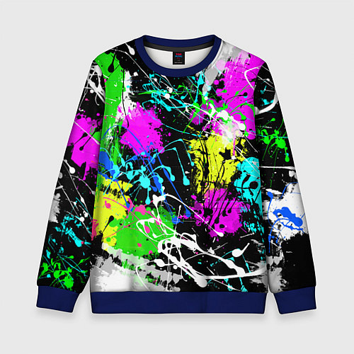 Детский свитшот Разноцветные пятна краски на черном фоне / 3D-Синий – фото 1