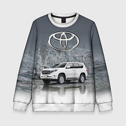 Свитшот детский Toyota Land Cruiser на фоне скалы, цвет: 3D-белый
