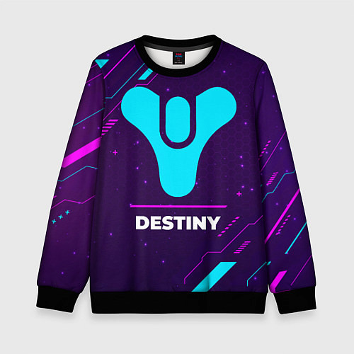 Детский свитшот Символ Destiny в неоновых цветах на темном фоне / 3D-Черный – фото 1
