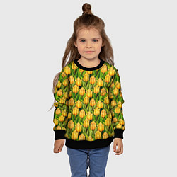 Свитшот детский Желтые тюльпаны паттерн, цвет: 3D-черный — фото 2