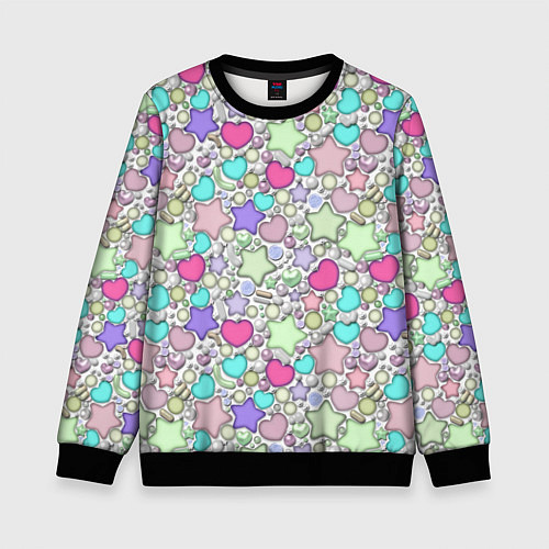 Детский свитшот 3D узор с бусами и стразами / 3D-Черный – фото 1