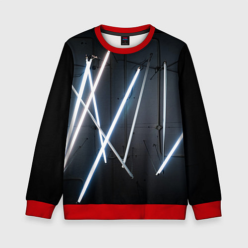 Детский свитшот Неоновые лампы во тьме - Голубой / 3D-Красный – фото 1