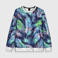 Свитшот детский Разноцветные Листья Пальм, цвет: 3D-белый