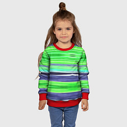 Свитшот детский Сине-зеленые абстрактные полосы, цвет: 3D-красный — фото 2