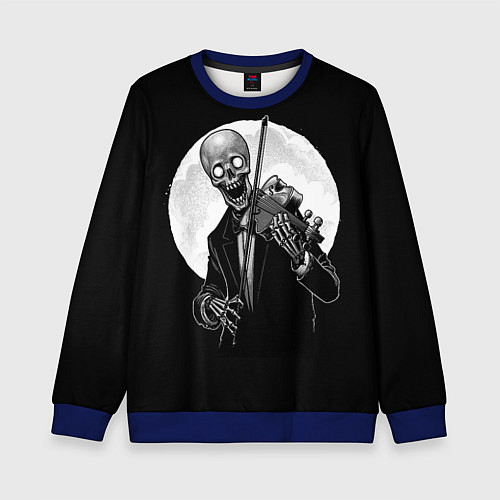 Детский свитшот Скелет скрипач под полной луной / 3D-Синий – фото 1