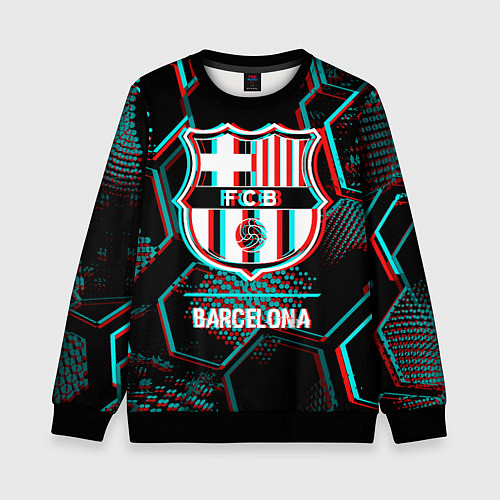 Детский свитшот Barcelona FC в стиле Glitch на темном фоне / 3D-Черный – фото 1