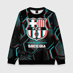 Свитшот детский Barcelona FC в стиле Glitch на темном фоне, цвет: 3D-черный