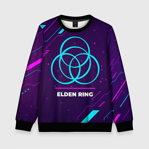 Детский свитшот Символ Elden Ring в неоновых цветах на темном фоне / 3D-Черный – фото 1