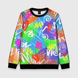 Свитшот детский Яркий геометрический принт на белом фоне, цвет: 3D-черный