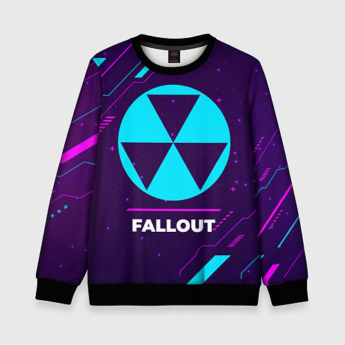 Детский свитшот Символ Fallout в неоновых цветах на темном фоне / 3D-Черный – фото 1