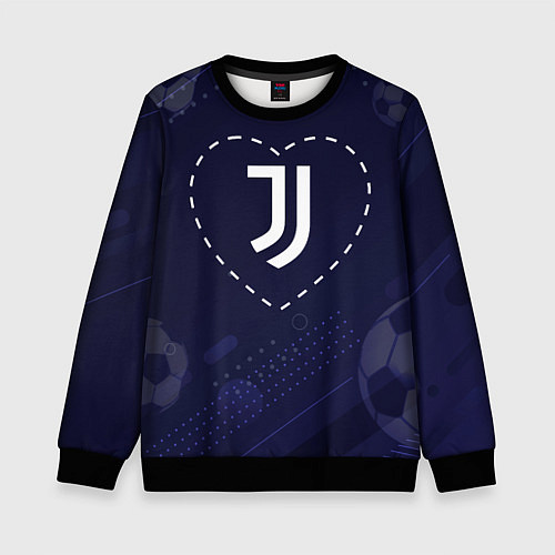 Детский свитшот Лого Juventus в сердечке на фоне мячей / 3D-Черный – фото 1