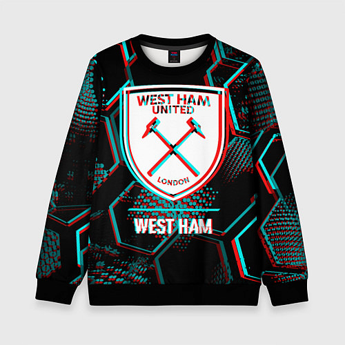 Детский свитшот West Ham FC в стиле Glitch на темном фоне / 3D-Черный – фото 1