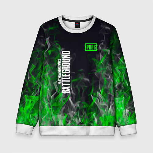 Детский свитшот Pubg - зелёное пламя / 3D-Белый – фото 1