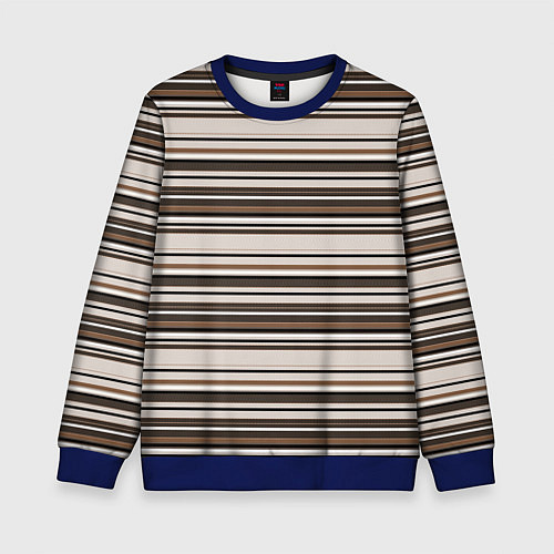 Детский свитшот Горизонтальные коричневые бежевые черные полосы / 3D-Синий – фото 1