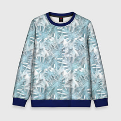 Свитшот детский Голубые листья пальмы на белом, цвет: 3D-синий