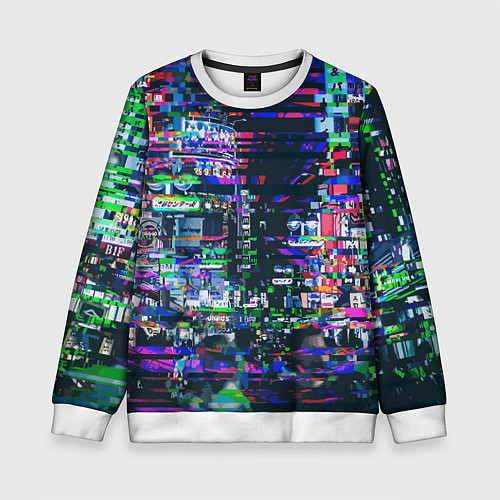 Детский свитшот Ночной город - glitch / 3D-Белый – фото 1