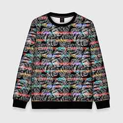 Свитшот детский Листья монстеры на черном в полоску, цвет: 3D-черный