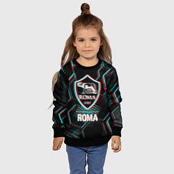 Свитшот детский Roma FC в стиле Glitch на темном фоне, цвет: 3D-черный — фото 2
