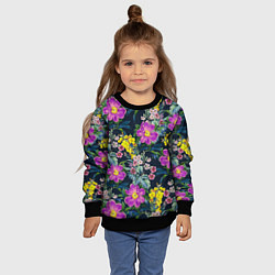 Свитшот детский Цветы Фиолетовые Пионы, цвет: 3D-черный — фото 2