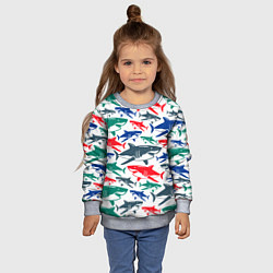 Свитшот детский Стая разноцветных акул - паттерн, цвет: 3D-меланж — фото 2