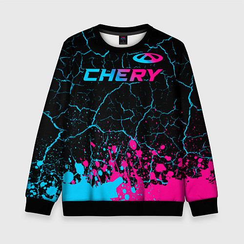 Детский свитшот Chery - neon gradient: символ сверху / 3D-Черный – фото 1