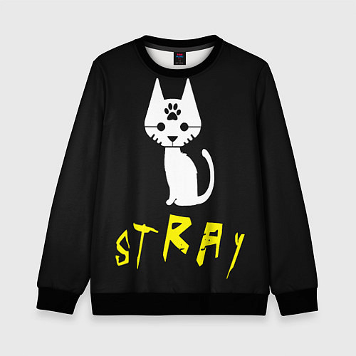 Детский свитшот Stray - киберпанк кот в минимализме / 3D-Черный – фото 1