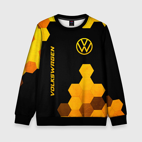 Детский свитшот Volkswagen - gold gradient: символ и надпись верти / 3D-Черный – фото 1