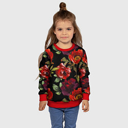 Свитшот детский Цветы Нарисованные Розы На Чёрном Фоне, цвет: 3D-красный — фото 2