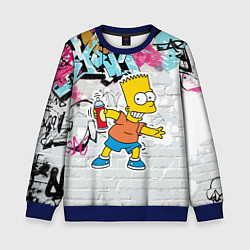 Свитшот детский Барт Симпсон на фоне стены с граффити, цвет: 3D-синий