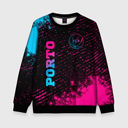 Свитшот детский Porto - neon gradient: символ и надпись вертикальн, цвет: 3D-черный