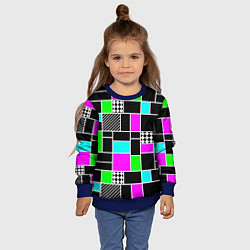Свитшот детский Неоновый геометрический узор на черном, цвет: 3D-синий — фото 2