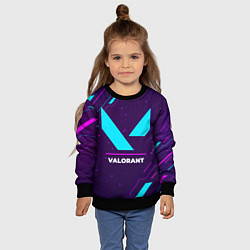 Свитшот детский Символ Valorant в неоновых цветах на темном фоне, цвет: 3D-черный — фото 2