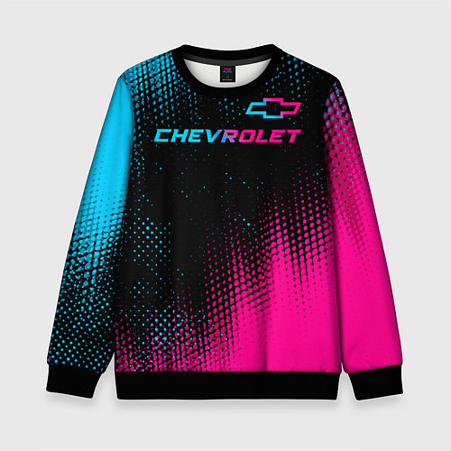 Детский свитшот Chevrolet - neon gradient: символ сверху / 3D-Черный – фото 1