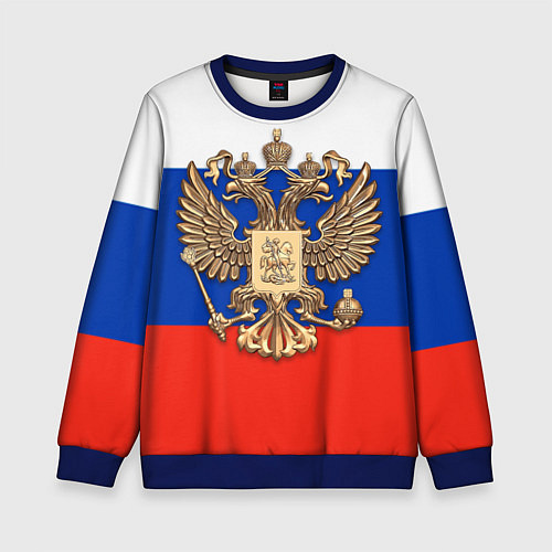 Детский свитшот Герб России на фоне флага / 3D-Синий – фото 1