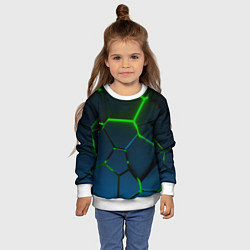 Свитшот детский Разлом зеленых неоновых плит - геометрия, цвет: 3D-белый — фото 2