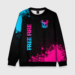 Детский свитшот Free Fire - neon gradient: символ и надпись вертик