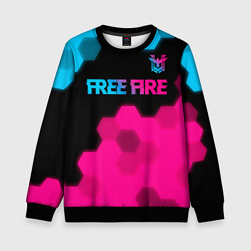 Детский свитшот Free Fire - neon gradient: символ сверху / 3D-Черный – фото 1